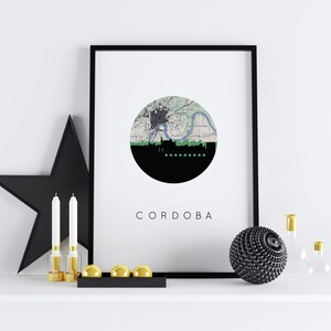 Cordoba Spanien Wandkunst, Cordoba Druck, Spanien Dekor, Spanien Skyline Kunst, Stadt Karte Druck, Spanische Geschenke, Europa Karte Geschenke, Reise Illustration