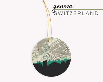 Geneva Switzerland Christmas ornament, Switzerland Alps gifts, Swiss gifts, Geneva map ornament, gift for traveler, collectible ornaments