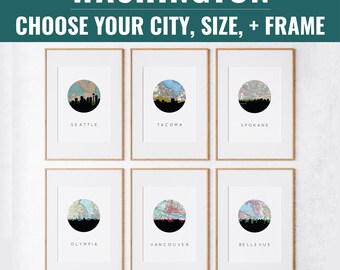 Washington State City Map Art Print, Seattle, Spokane, Olympia