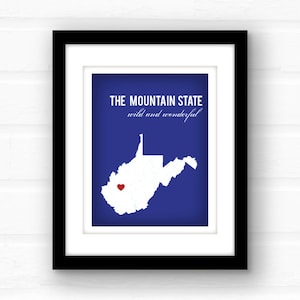 West Virginia art, West Virginia decor, West Virginia mountaineers, West Virginia print, custom state map art