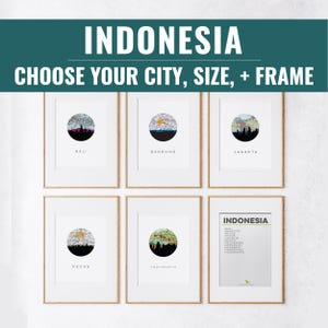 Indonesia City Map Art Print: Bali, Jakarta, Medan, Surabaya, Depok