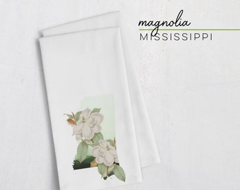 Mississippi Magnolia tea towel, Mississippi floral home decor, Mississippi gifts for her, Mississippi kitchen decor, Mississippi accents