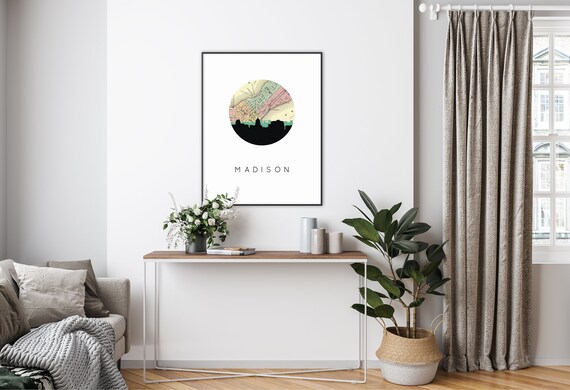 Madison WI Skyline Art Print: Vintage Map Poster