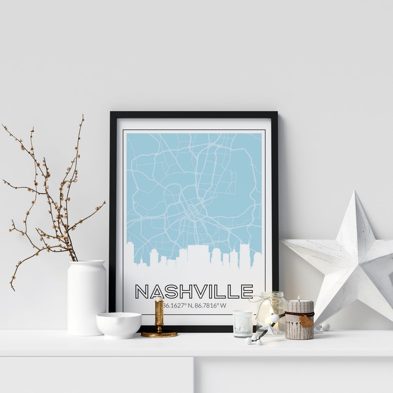 Nashville wall art with the Nashville skyline and a Nashville Etsy