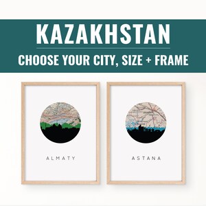 Kasachstan Souvenirs: Schöne Almaty und Astana Wandkunst, gerahmte Reiseposter, einzigartiges Stadtdekor für Zuhause & Büro