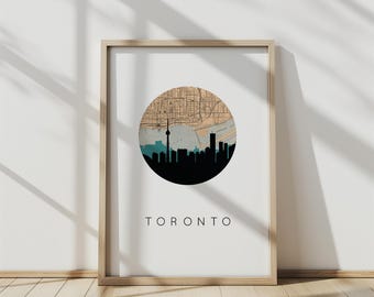 Toronto Skyline Art Print: vintage kaart, stadsgezicht Canada