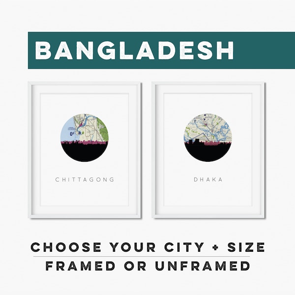 Bangladesh art, Chittagong Bangladesh poster, Dhaka map print, Dhaka Bangladesh poster, Asia wall art, framed travel poster