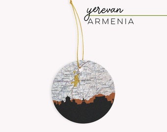 Yerevan Armenia Christmas ornament, Europe ornament, Europe Christmas ornament, Yerevan skyline, Armenia gifts, Yerevan Armenia map