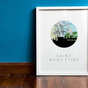 St Augustine Florida wall art, St Augustine FL decor, St Augustine FL art print, St Augustine map print, St Augustine travel poster