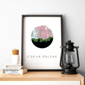 Coeur d&#39;Alene prints, Coeur d&#39;Alene Idaho art, Idaho art print, Idaho map art, framed Idaho art, Idaho gifts, Coeur d&#39;Alene lake art print