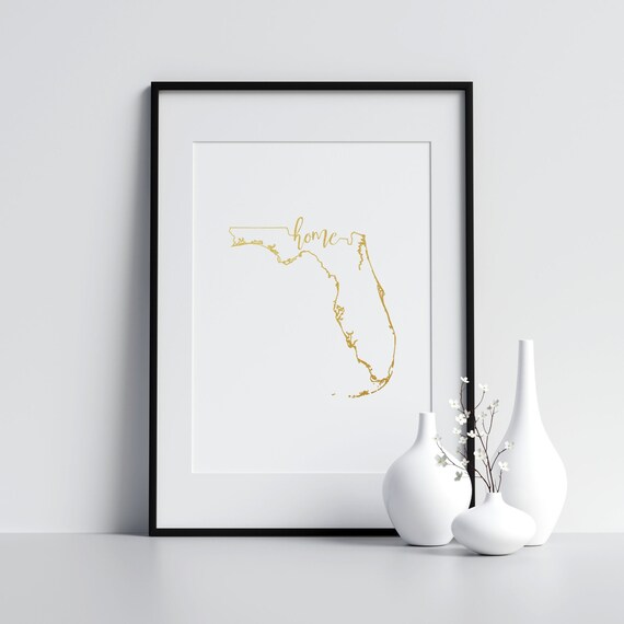 Florida love gold foil print state art Florida print state printhome state custom statestate of the heart FLhome print