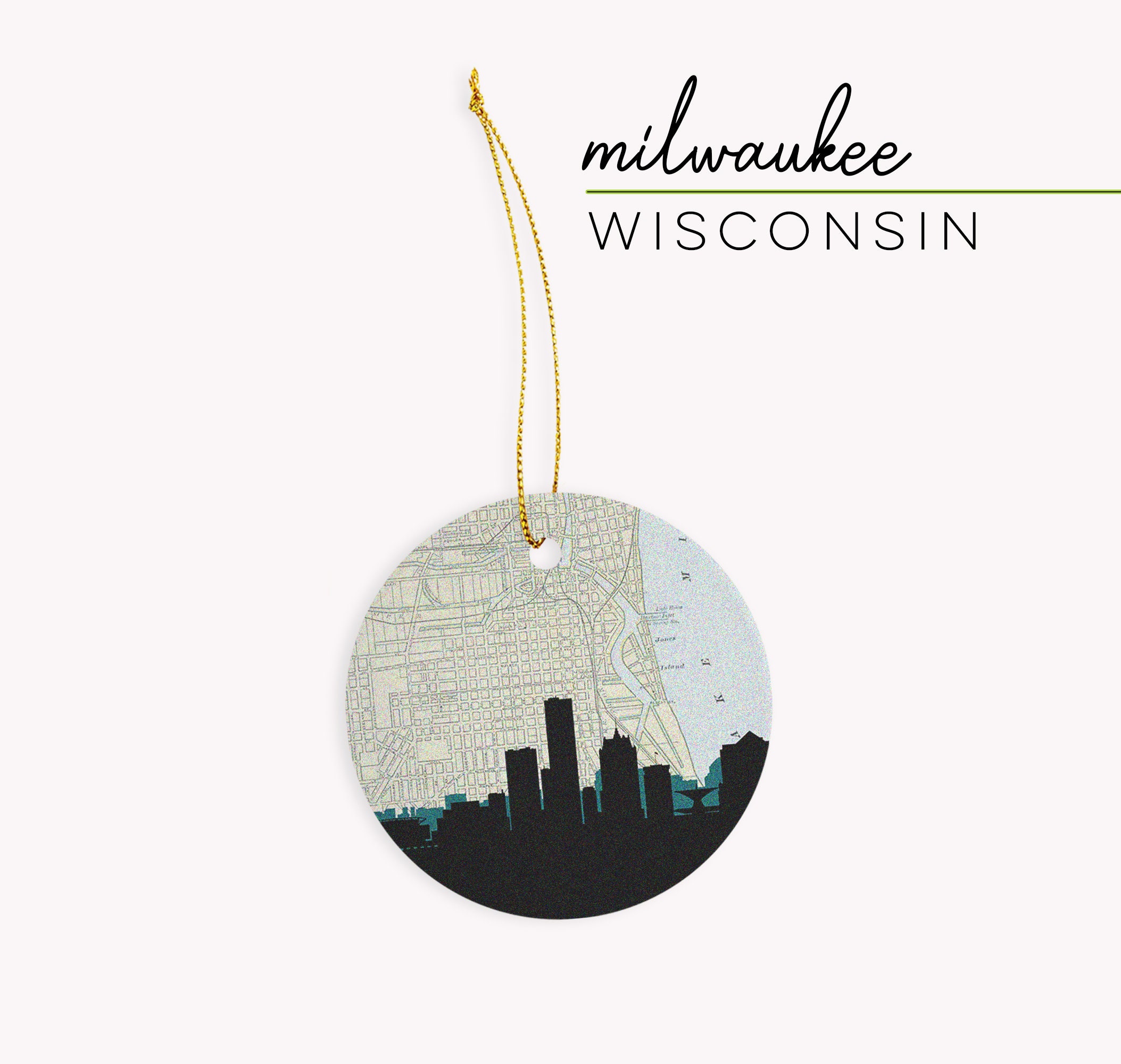 Milwaukee Wisconsin map Christmas ornament Milwaukee skyline Etsy