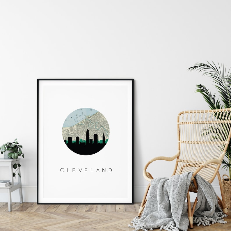 Cleveland Art Print Cleveland Skyline Art Cleveland Ohio Etsy