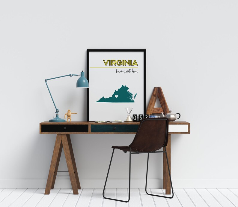 Virginia Wall Art Richmond VA Framed Map Art Norfolk Gifts Etsy
