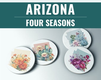 Arizona Coaster Set - Home Decor Gift for Garden Lovers - State Flower Design