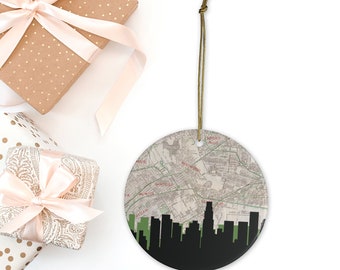 Los Angeles, California skyline ceramic Christmas ornament, California stocking stuffer, Los Angeles California gifts