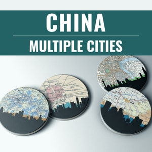 China coasters set, China coasters for drinks, Beijing coasters, China city map coasters, gift for travel lovers, Shanghai gift image 1