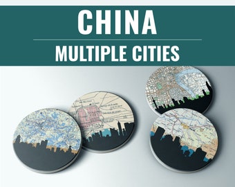 China coasters set, China coasters for drinks, Beijing coasters, China city map coasters, gift for travel lovers, Shanghai gift