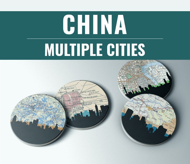 China coasters set, China coasters for drinks, Beijing coasters, China city map coasters, gift for travel lovers, Shanghai gift image 1