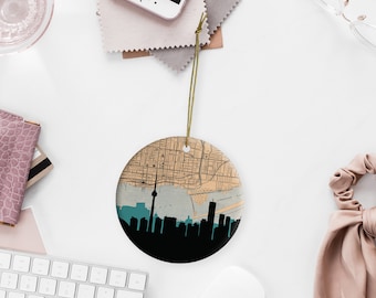 Toronto Canada skyline ceramic Christmas ornament, Toronto skyline gifts, Canadian Christmas ornament