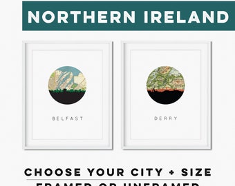 Northern Ireland print, Belfast print, Belfast Northern Ireland poster, Derry Ireland gifts, Belfast map, United Kingdom map