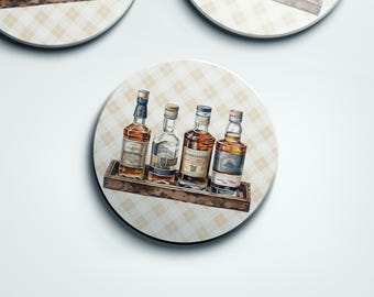 Bourbon Flight Coaster Set, Whiskey Bar Cart Decor, Rustic Barware (Set of 4)