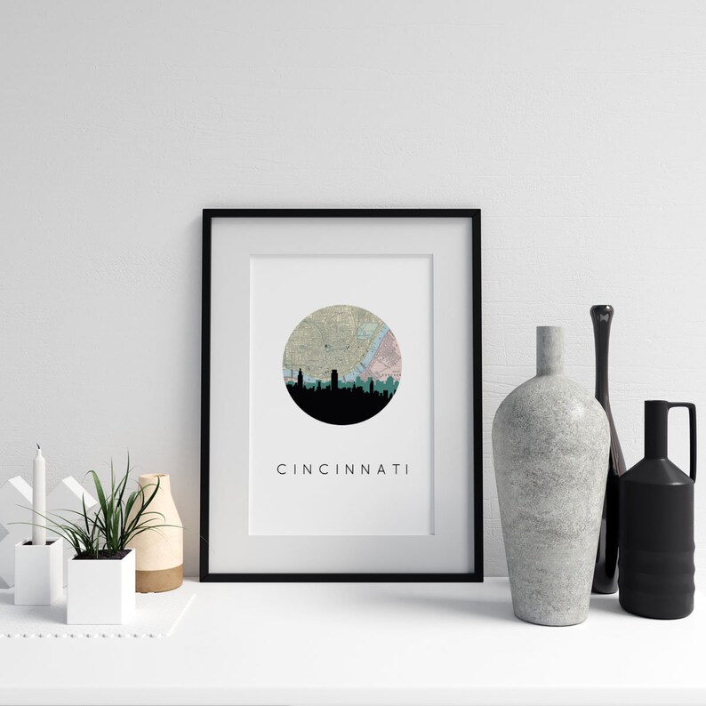 Cincinnati art print Cincinnati skyline wall art Cincinnati Etsy