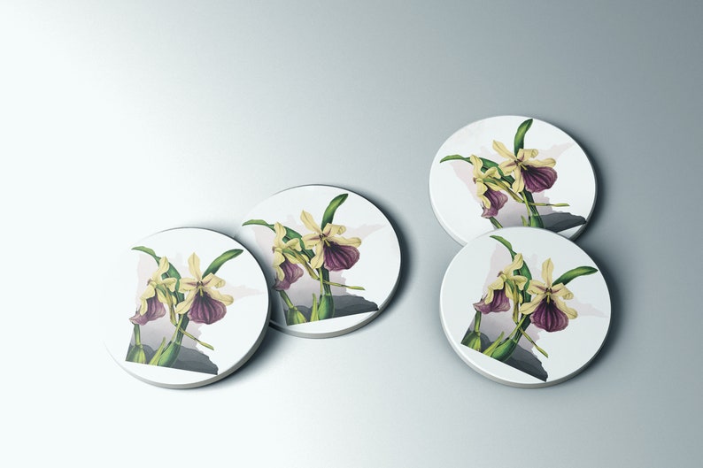 Minnesota Ladyslipper coasters stone coasters with Minnesota state flower, Minnesota home decor, Minnesota bar decor image 4