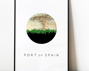 Port of Spain Skyline Art Print: Trinidad & Tobago Vintage Map