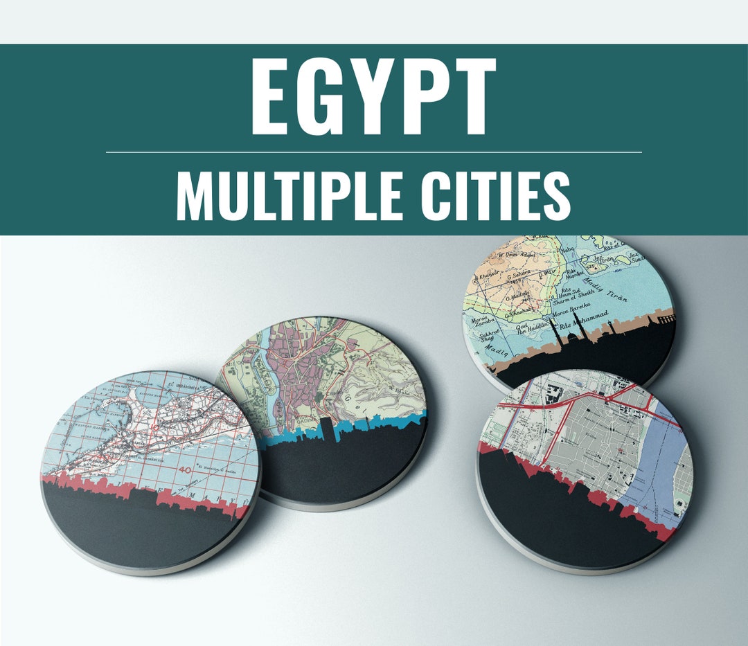 Egypt Map Coaster Set Cairo Egypt Coasters Alexandria Egypt Etsy