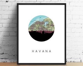 Havana Cuba Print | Vintage Travel Poster, City Map Art