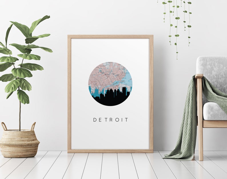 Detroit map print, Detroit Michigan wall art, Detroit map art, Detroit Michigan print, Detroit skyline art, city map art, Michigan art print image 1