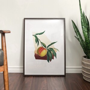 Georgia peach art, state of Georgia peach tree, fruit trees art print, Georgia southern decor, botanical illustration, minimalist artwork image 2