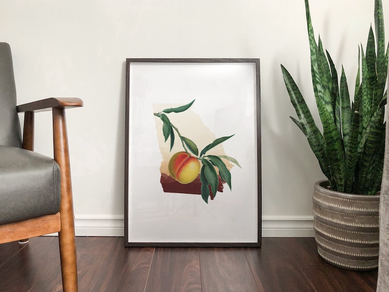 Georgia peach art, state of Georgia peach tree, fruit trees art print, Georgia southern decor, botanical illustration, minimalist artwork image 2