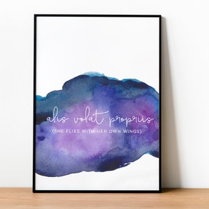 Oregon state wall art, Oregon art print, Oregon motto art, inspirational quote art, purple decor, she flies with her own wings poster