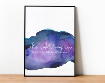 Oregon state wall art, Oregon art print, Oregon motto art, inspirational quote art, purple decor, she flies with her own wings poster