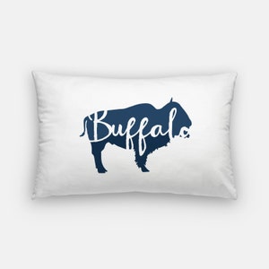 Buffalo pillow, blue buffalo pillow, Buffalo, NY, Buffalo, New York, Buffalo gift, New York pillow, hand lettering, Buffalo NY home