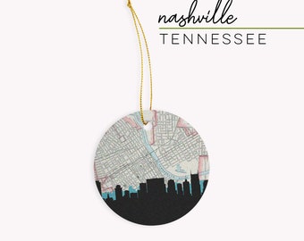 Nashville ornament, Nashville map ornament, Nashville skyline ornament, Nashville Tennessee gifts, Tennessee Christmas gifts, Nashville TN