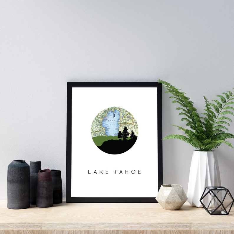 Lake Tahoe art print, Lake Tahoe map wall art, Lake Tahoe poster, Tahoe print, Lake Tahoe California, Lake Tahoe Nevada, Lake Tahoe gifts image 3