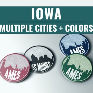 Iowa coasters, Des Moines Iowa coaster set, Ames Iowa gifts, Iowa college dorm decor, Dubuque Iowa coasters, Iowa home decor, La Porte City