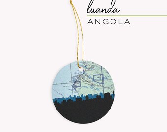 Luanda Angola Christmas ornament, Africa ornament, Africa Christmas ornament, Luanda skyline, Angola gifts, Luanda Angola map