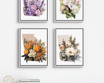 Four Seasons Framed Georgia Floral Art Prints - Gallery Wall Decor