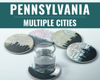Pennsylvania coasters, Philadelphia coasters, Pittsburgh coasters, coaster set, Allentown PA gifts, Pennsylvania bar gifts, Lancaster PA