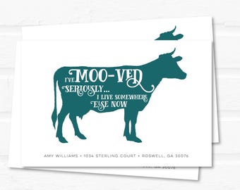 Moving Announcement Cow Postcard, 4x6 Printable Card with Moo-Ved Design