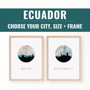 Ecuador Map Art Print - Framed Quito and Guayaquil Decor, Unique Ecuador Souvenir & Travel Poster for Home or Gifts
