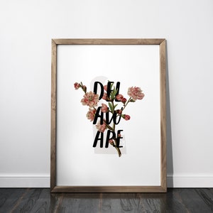 Delaware poster, Delaware peach blossom botanical nursery decor, botanical wall art, Dover Delaware floral print, Delaware nursery art