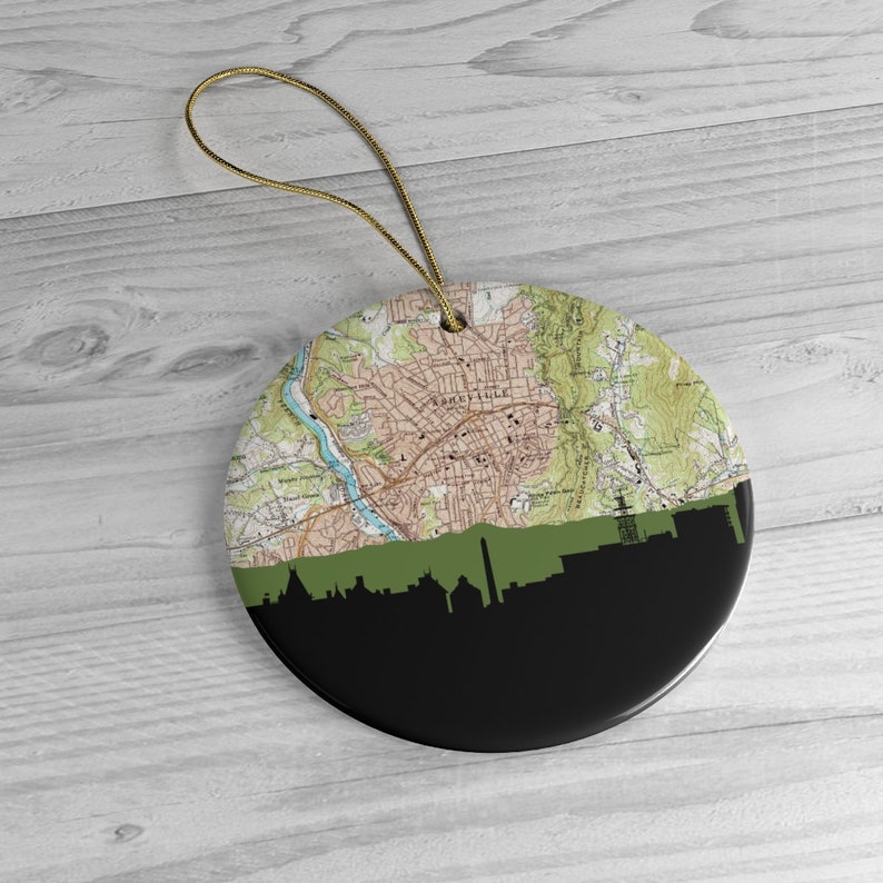 North Carolina skyline ceramic Christmas ornament Asheville North Carolina Christmas NC state ornament NC ornament