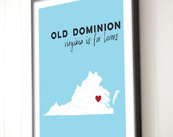 Virginia is voor geliefden, Virginia Kaart, Virginia Beach print, home state print, aangepaste staat kaart kunst