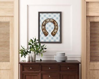 Lucky Horseshoe Art Print, Western Cowboy Wall Decor, Farmhouse Equestrian Art