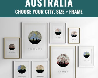 Australia City Map Print: Modern Framed Wall Art